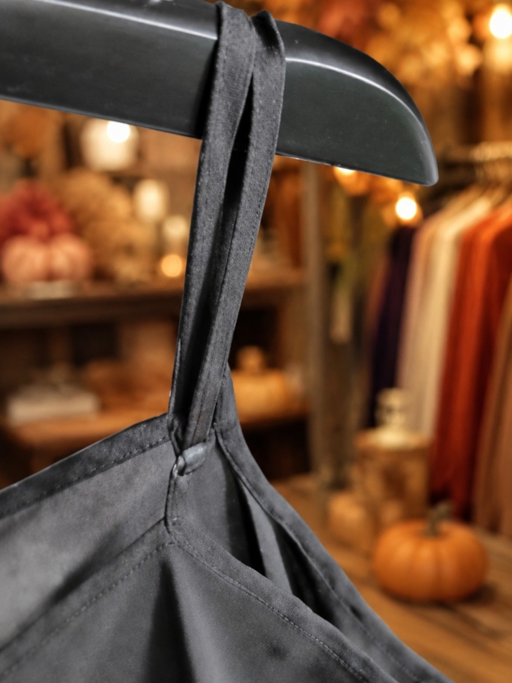 Women's Black Satin V-Neck Camisole with Scalloped Hem - Classic, Witchy, Goth - Picture 4 of 5